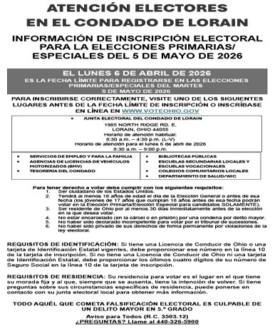 INFORMACIÓN DE INSCRIPCIÓN ELECTORAL PARA LA ELECCIONES PRIMARIAS/ESPECIALES DEL 5 DE MAYO DE 2026